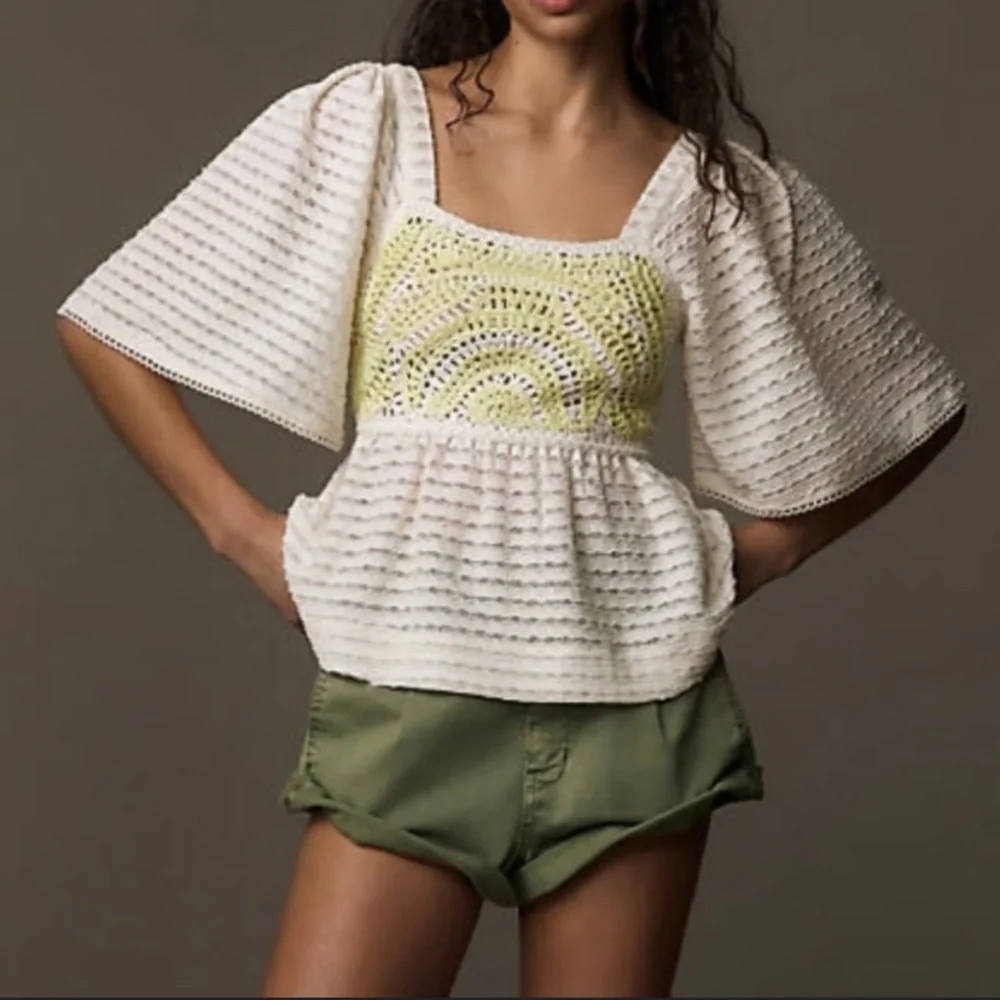 Sarah Hann white and yellow crochet top 20911